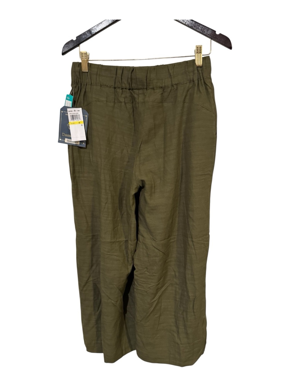 Democracy Olive Wide Leg Crop Pants Pull On Pleated Rayon Cotton NWT M - Picture 3 of 10